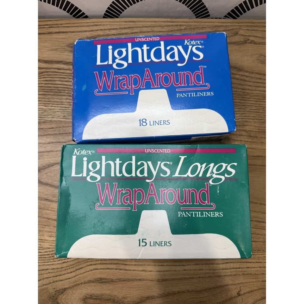 Vintage 1991 Kotex Lightdays Wrap Around Liners Size Long 15ct & Regular 18ct